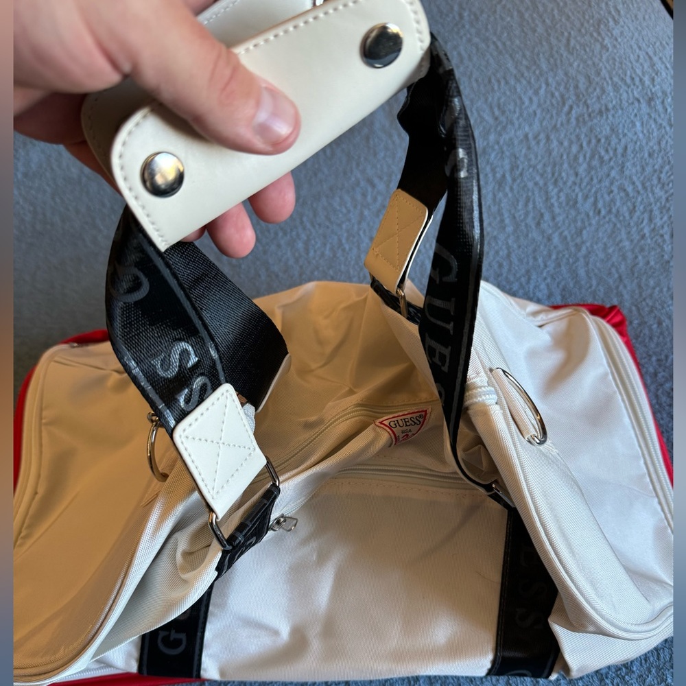 Guess White Zip Strap Duffle Bag
